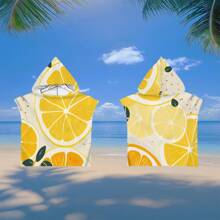 1 件柠檬条纹连帽斗篷，水果印花，超柔软超细纤维沙滩毯和连帽沙滩巾二合一，带纽扣，解开纽扣可转换为沙滩毯，超强吸水毛巾，适合旅行、泳池、潜水、冲浪、瑜伽、露营 - 彩色 - 查看 16