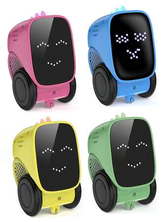 1 pieza Robot de juguete para niños, robot de control remoto rosa, sensor táctil, con baile, canto, control controlado programable, demostración automática, cambio de expresión LED, música, cuentacuentos, dinosaurio, Robot recargable de mando a distancia, juguete de robot a control remota de 2.4GHz, adecuado para adolescentes de 3 a 12 años, regalo educativo de telecontrol inteligente, Halloween, Navidad, Pascua, cumpleaños (amarillo/azul/verde/rosa)