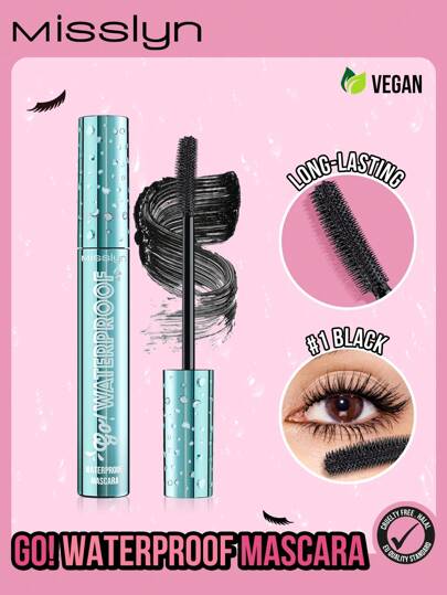  MISSLYN-Go! Waterproof Mascara, Waterproof Mascara, Eye Makeup, Volumizing & Lengthening, Separates Lashes, Stunning Effect, Buildable, Black, Lashes, Creates Natural To Voluminous Lash Look, Lengthening & Thickening, Fanning Lash Effect, Creamy Formula