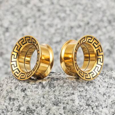 2PCS 316L Stainless Steel Meander Ear Tunnels Plugs Stretcher Studs Piercing Women Men Body Jewelry Unisex Hip-Hop Punk Style