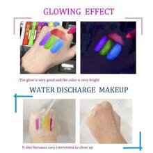 Ensemble de pinceaux pour le visage qui brillent dans le noir - 6 bâtons de maquillage à la lumière noire, stylo fluo, utilisés pour Halloween, Mariglass et masques, couleurs vives, éclat fluorescent, utilisés pour les fêtes et événements, maquillage d'Halloween | Bâtons lumineux vifs | Peintures faciales fluo, vêtements qui brillent dans le noir
