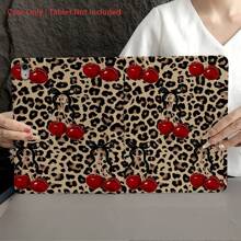 豹纹印花背景，饰以红色樱桃和黑色蝴蝶结图案 - 时尚复古平板电脑保护套，带笔槽，兼容 iPad 10.9/10.2/Air 第五代/Pro 11/第十代/9.7/Air 2/iPad（第七代）/iPad（第八代）/iPad Air 4/5/iPad Pro 11/iPad 第十代 10.9 英寸（2022 款）智能保护套/iPad Air 13（M3 2025 款）/iPad Air 11（M3 2025 款）/iPad Air 11（M3 2025 款）/iPad 11（A16 2025 款）/Galaxy Tab S10+/S9/A9，具备自动休眠/唤醒功能 - 彩色 - 查看 9