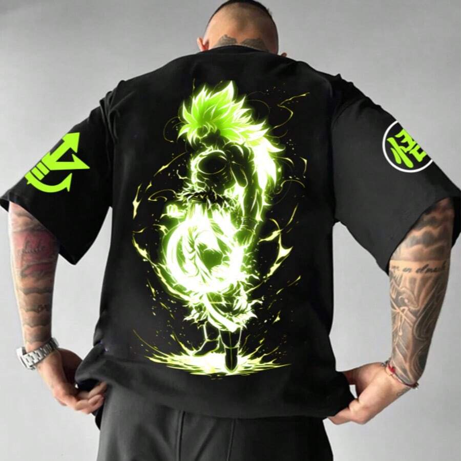 Basic And Oversized DBZ Broly Super Anime T-Shirt In Unisex Cotton - 黑色 - 查看 1