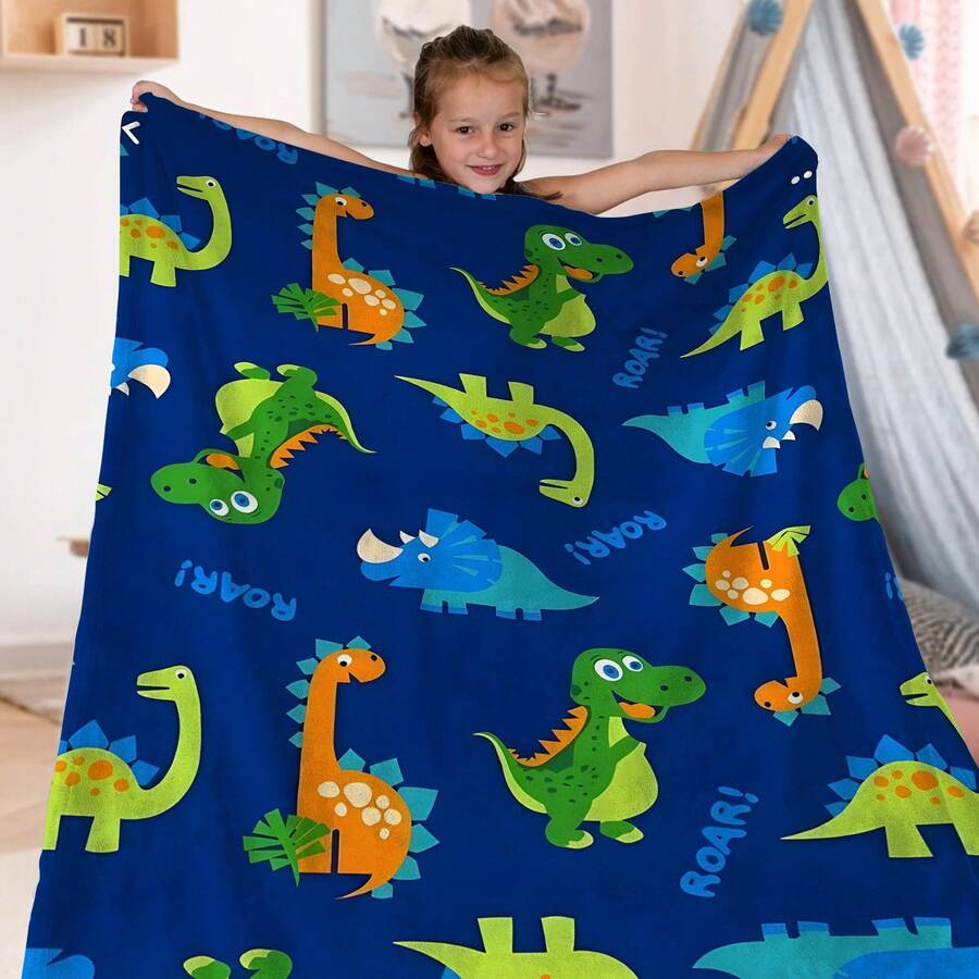 Kids Dinosaur Print Plush Blanket, Air Conditioning Blanket, Sofa Cover Blanket, Suitable For Home, Office, Outdoor, Camping, Travel, Air Conditioning Nap Blanket