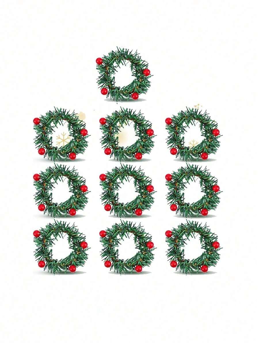 12Pcs Christmas Napkin Rings,Pine Cones Napkin Circle Set,Holly Berry Red Berry Paper Towel Buckle Table Ring, Xmas Holiday Party Wedding Table Home Decor