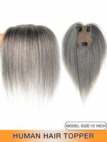 Postizo elegante hecho a mano para mujeres, de cabello humano real natural negro, con sistema de clip, ligero y sin costuras, para cabello ralo, cobertura de canas, estilo liso, para modificar la forma del rostro