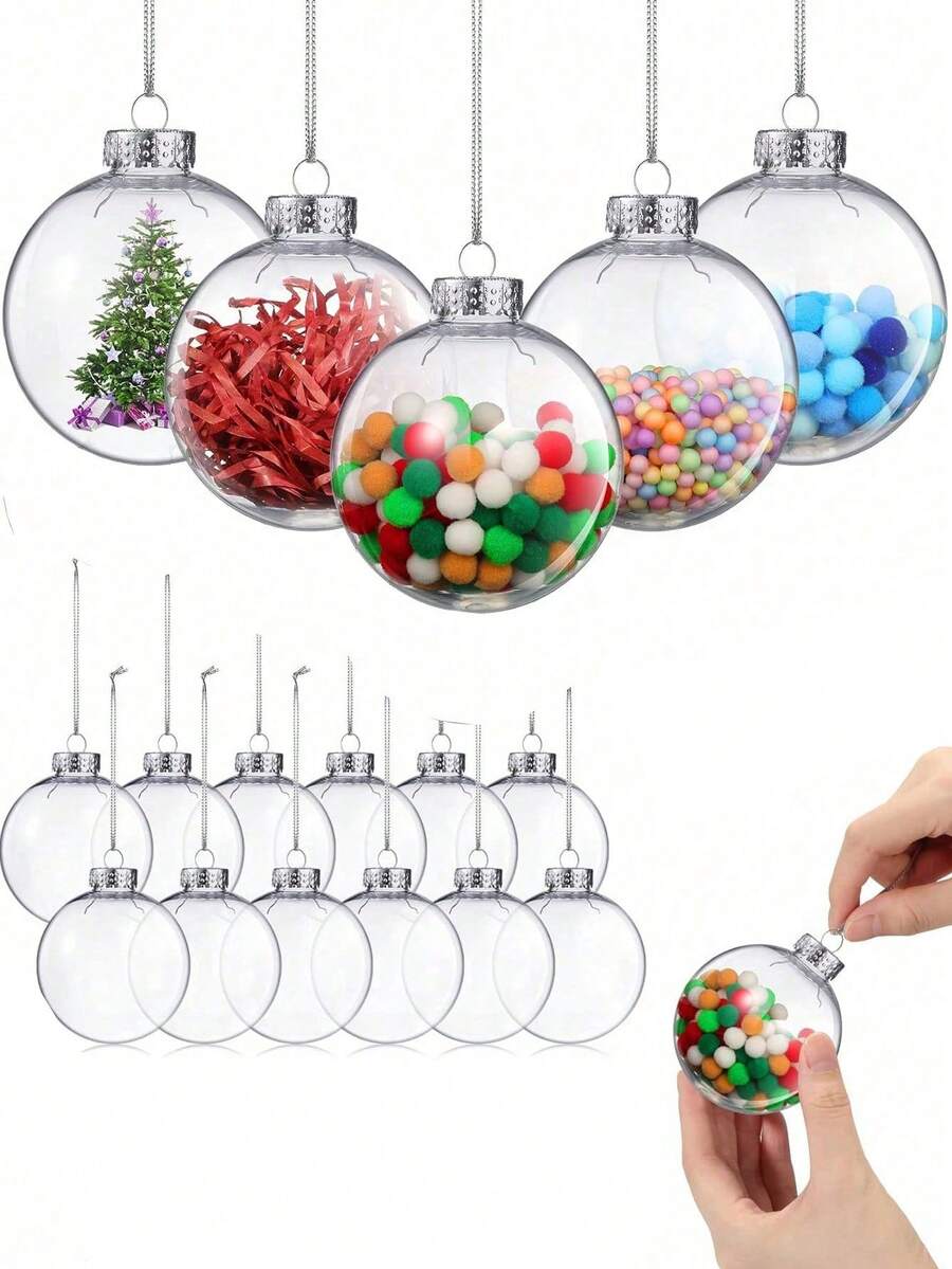 6 pièces - 6/8 cm Boule de Noël avec couvercle argenté, boule de Noël transparente. Décorations de Noël DIY, boules en plastique transparent à remplir. Décorations suspendues avec couvercle amovible, convient pour Noël, anniversaire, mariage, décoration d'arbre de Noël - Argent - Voir 1