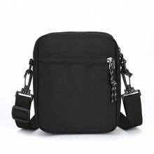 时尚男士斜挎包，巴黎风牛津布竖款方形单肩包，大容量，可调节肩带 - 黑色 - 黑色 - 查看 7