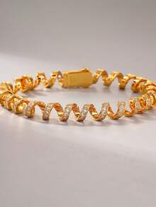 1 Stück Vintage Stil Armband mit vollständiger Strass-Wellenstruktur und Handydraht, elegant & luxuriös Damen Armreif, geeignet für den täglichen Gebrauch und als Geschenk