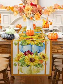 1 Stück/10 Stücke Herbst Kürbis-Tischläufer, Thanksgiving Dekoration, Erntedankfest Deko, Landhausstil, leinen-ähnliches Material, 33*91CM/33*183CM/33*274CM, Innen- und Außenraum, Party, Heim, Küche, Esszimmer Tischdekoration, Kürbis-Thema