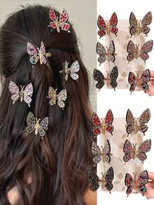 6/1pc/Set Dynamic Rhinestone Butterfly Hair Clip Combination, Sparkling And Eye-Catching, Multi-Color For Matching - Suitable For Women And Girls, Perfect For Parties, Weddings, Or Adding A Touch Of Luxury To Daily Looks. Crystal Refracts Light, Making You Shine 360 Degrees. Elevate Your Style With These Dazzling Accessories - Multicolor - View 4