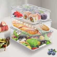 Set di 7 contenitori impilabili per frigorifero con coperchio, contenitori trasparenti in plastica per frutta e verdura, congelatore, dispensa e credenza.