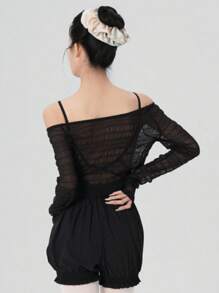 Daydance 女士轻薄纱质舞蹈褶皱上衣宽松舞蹈衬衫长袖成人青少年体操瑜伽训练舞蹈服（您可以根据自己的体型选择大一码）