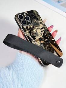 1 个白色电镀 TPU 摇滚音乐元素拼贴图案防震手机壳和 1 个白色挂绳，适用于 、Android、OPPO 手机 - 16 Pro Max、A14、A54、A52、A31 4G、A23、Redmi Note 8 Pro、Note 11 Pro 4G、Note 12 4G、OPPO A54 - 彩色 - 查看 3