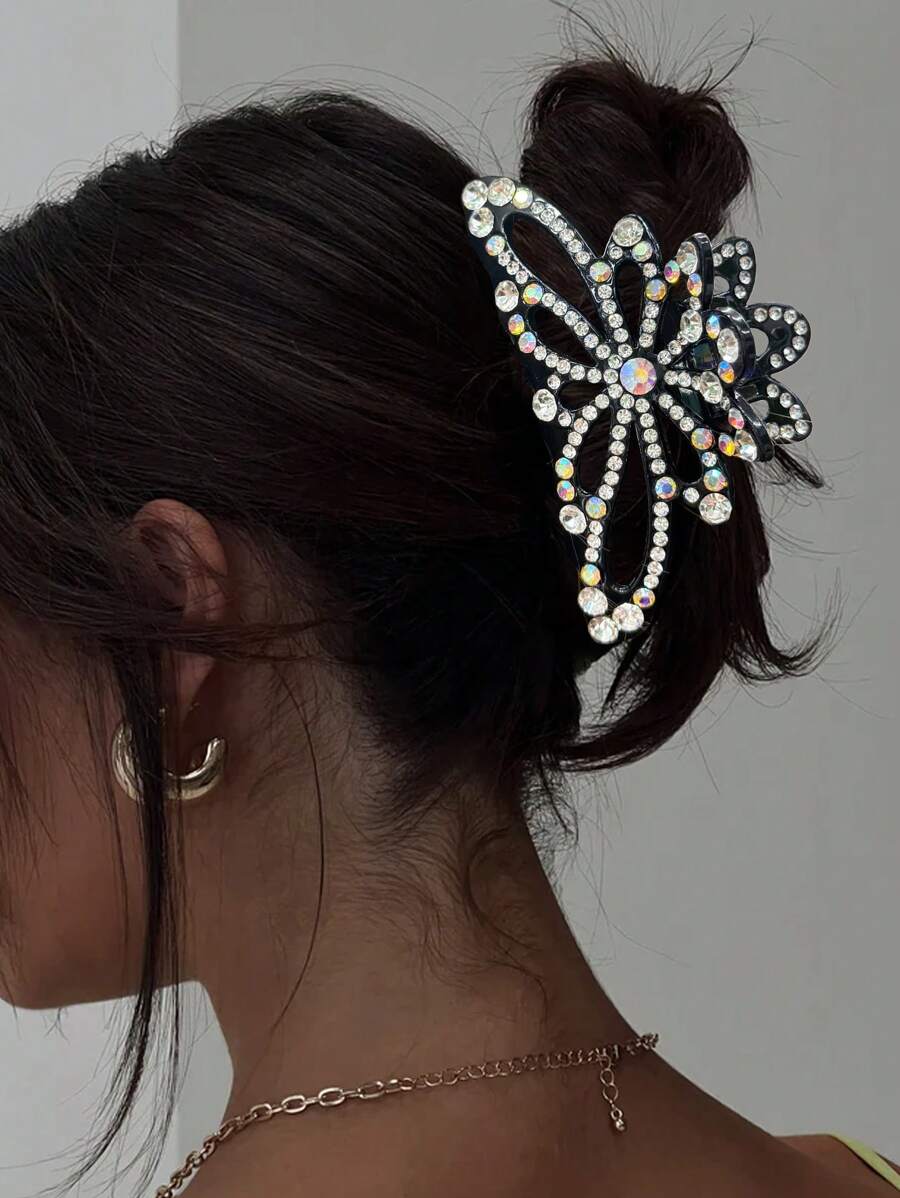 1 件时尚水钻发夹，大号优雅高端女士发饰，适合马尾辫休闲发夹，学校用品，大学 - 彩色 - 查看 1