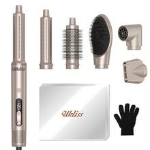 UKLISS 8 合 1 自动卷发造型器和吹风机 - 3 种加热设置，3 个附件（直发器、卷发器、扩散器），适用于干/湿发，防毛躁，快速干燥，丰盈，欧盟插头，白金和玫瑰金，发型设计工具，现代美学，耐用结构 - 美規A型插(110-127V) - 查看 4