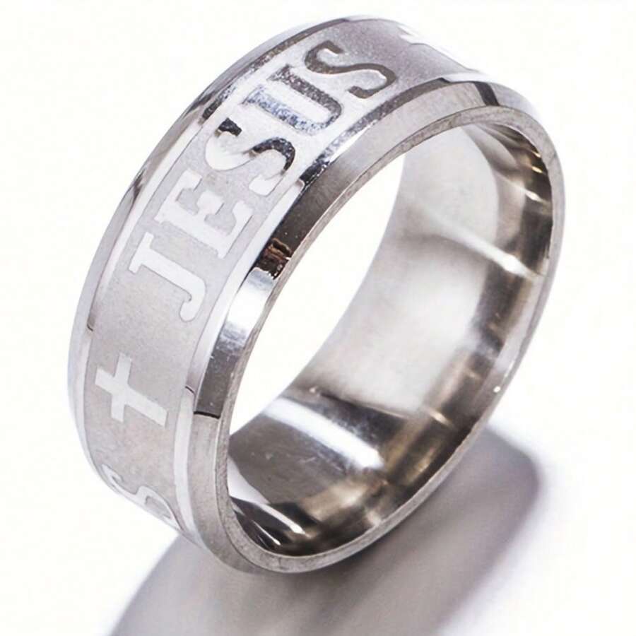 Vintage Stainless Steel Men's Ring With Cross And Jesus Pattern - Vintage Style, Perfect Men's Gift - Bạc - Xem 1