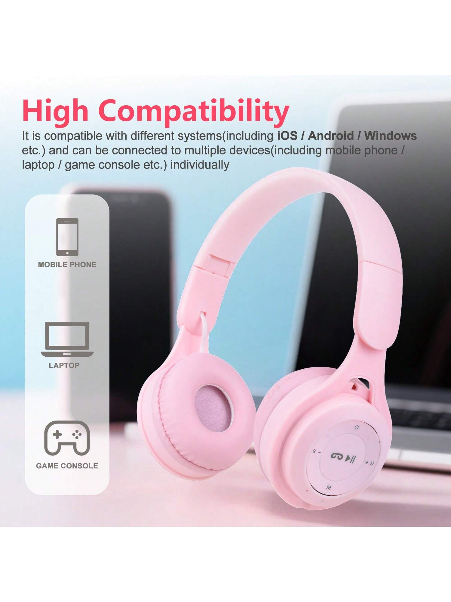 سماعات رأس لاسلكية قابلة للطي مع ميكروفون، بتصميم...