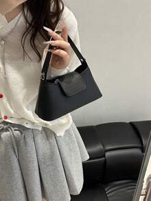 Fashionable Mini Solid Color PU Zipper Handbag, Simple Style Shoulder Bag Suitable For Women Shopping, Dating, Party, Gift And Daily Use , Old Money , Valentines Gifts - Black - View 6
