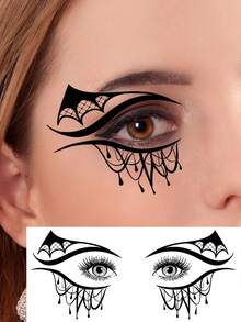 10Pcs Eye Tattoo Stickers, Halloween Series, Black Bat Spider Web Black Cat Halloween Element Designs, Waterproof Realistic Temporary Face And Eyelid Makeup Tattoos, Suitable For Parties - Multicolor - View 4