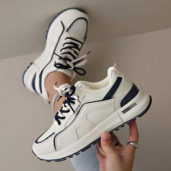 New Women Thick Sole Sneakers, Brown, Beige, Blue Mesh Casual Shoes, Fashion Flat Outdoor Chunky Sneakers, All Season