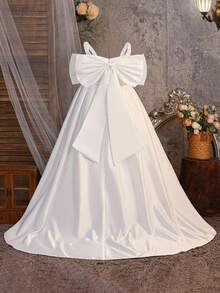 Váy công chúa trễ vai nơ cho bé gái tuổi teen, váy cưới màu trắng thanh lịch cho tiệc thời trang, sinh nhật, lễ cưới, tiếp khách - trắng - Xem 5