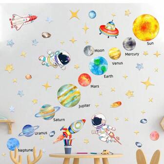 Solar System 9 Planets Wall Stickers For Bedroom, Living Room, Kids Room Decor, Astronaut, Rocket Stickers