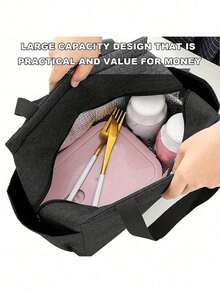 1pc Thermal Bag Double Pocket Lunch Box Bag Large Capacity Print Students Meals Insulated Cooler Bag, Portable Travel Picnic Bag,White Letter Decoration,Thermal Lunch Bag For Office School Lunch Bags Insulated Lunch Bag For Lunchbox Lunch Container For Work Office Holiday For Vacation For Men For Women For Camping School Lunch Box Multifunctional(A-Z) Bag For School School Accessories School Stuff Lunch Bag For Women - Black - View 5