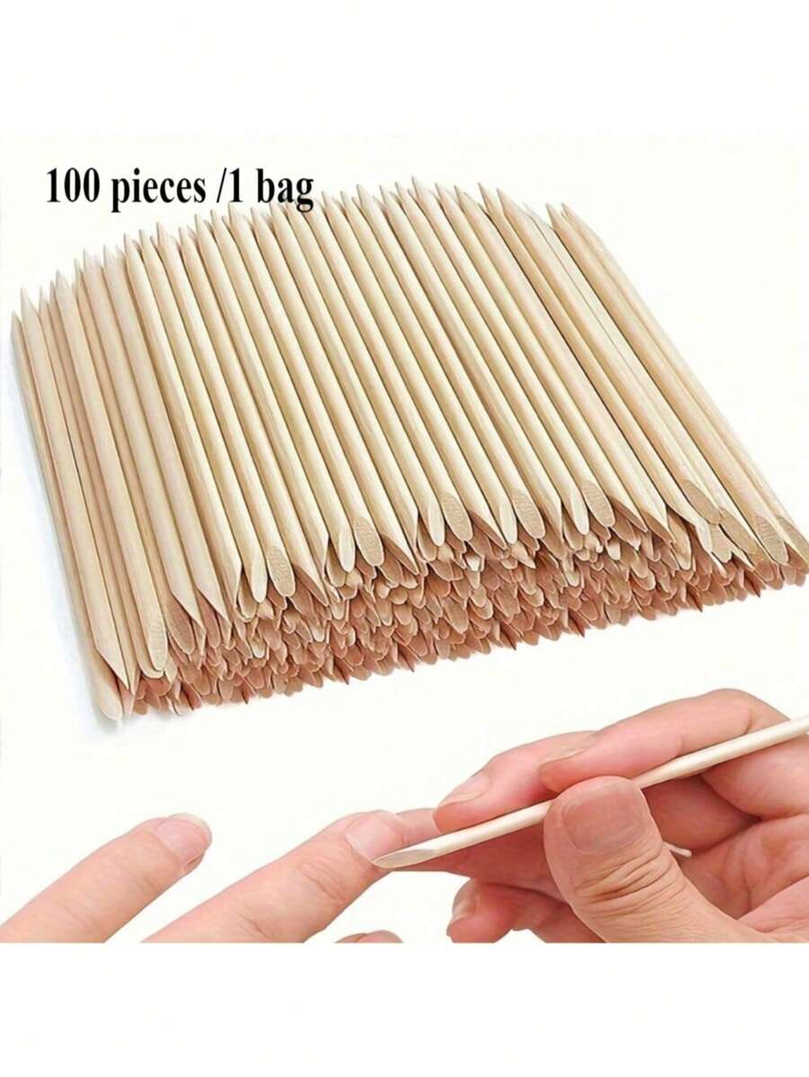 100pcs/200pcs Wooden Nail Pushers & Cleaners, Nail File & Buffer Kit - Odorless Manicure Tools For DIY And Salon Use,Nail Supplies,Nail Tools,Nail Art Tools,Back To School,Nails,Nail Tools For Press On Nails