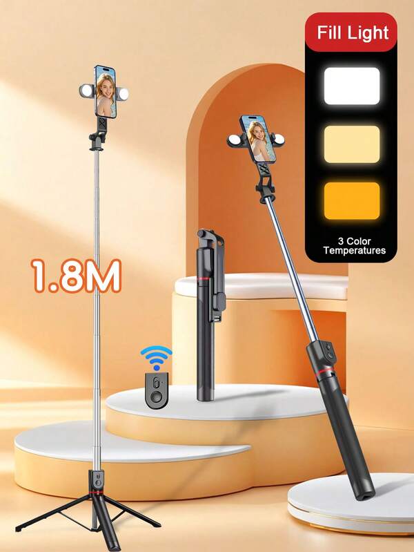 1.8m Bluetooth Remote Control Selfie Stick With Phone Holder, Suitable For Video Recording, Life Logging, Extendable, 360° Rotation, Anti-Shake, Foldable & Portable Tripod Monopod, Compatible With IOS And Android Phones, Applicable For Summer Vacation, Travel, Lighting, Outdoor Activities, Live Streaming, Vlogging And More