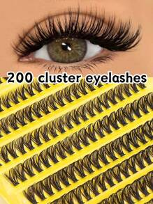 D 卷纤细睫毛簇睫毛，睫毛延长卷曲单根睫毛可在家 DIY 您喜欢的风格，蓬松假睫毛，柔软材质，200 件 DIY 簇混合长度睫毛自然柔软，是日常化妆和特殊场合的理想选择 - D - 查看 2