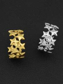 1 pezzo Anello aperto a stella a cinque punte minimalista alla moda, anello a doppia stella in stile vintage