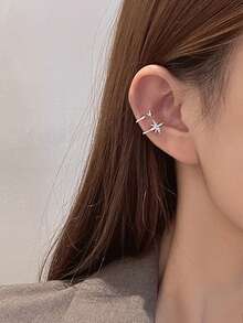 1pc Asymmetric Octagonal Ear Clip Earrings For Women, Fashion Unique Personalized Delicate Earring Suitable For Daily Wear, Gatherings & Parties - Silver - View 6