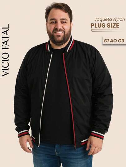 Jaqueta Masculina Plus Size Nylon Termica Gola e Punho Elastico Repele Liquidos Bolsos Seguros com Botão