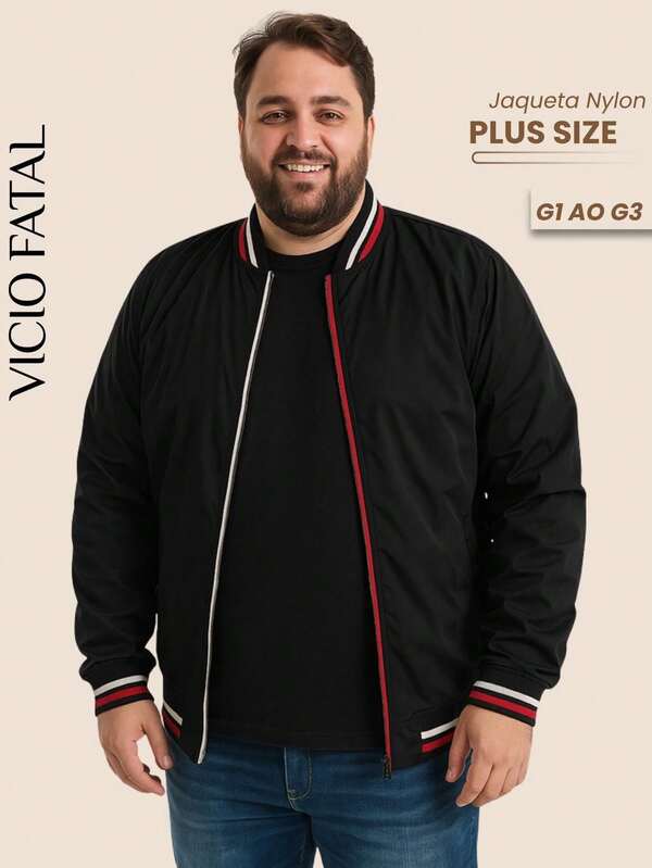 Jaqueta Masculina Plus Size Nylon Termica Gola e Punho Elastico Repele Liquidos Bolsos Seguros com Botão