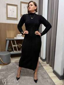 Vestido  Simples    Tricô de malha    Malhado  Ponto em cabo  Dividido    casual  Formal e Noturno  Noite  Festa de aniversário  Casamento    Outono/Inverno