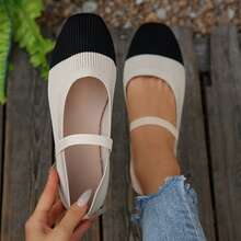Women Shoes Soft Sole Flat Shoes Square Toe Elastic Band Comfort - 黑色 - 查看 1