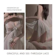 Adult Erotic Underwear Sexy Large Size Stimulation Hot Perspective Butterfly Lace-Up Mesh Seduction Neck Nightdress Uniform Set - trắng - Xem 4