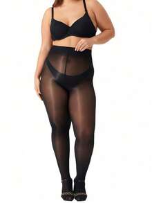 2 peças de leggings mágicas emagrecedoras 80D, meia-calça feminina plus size de alta elasticidade, meias sensuais microtransparentes, vestem até 136 kg, adequadas para o Natal - Preto - Ver 2