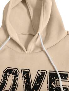 女士字母印花长袖保暖连帽运动衫和裤子休闲套装，秋冬