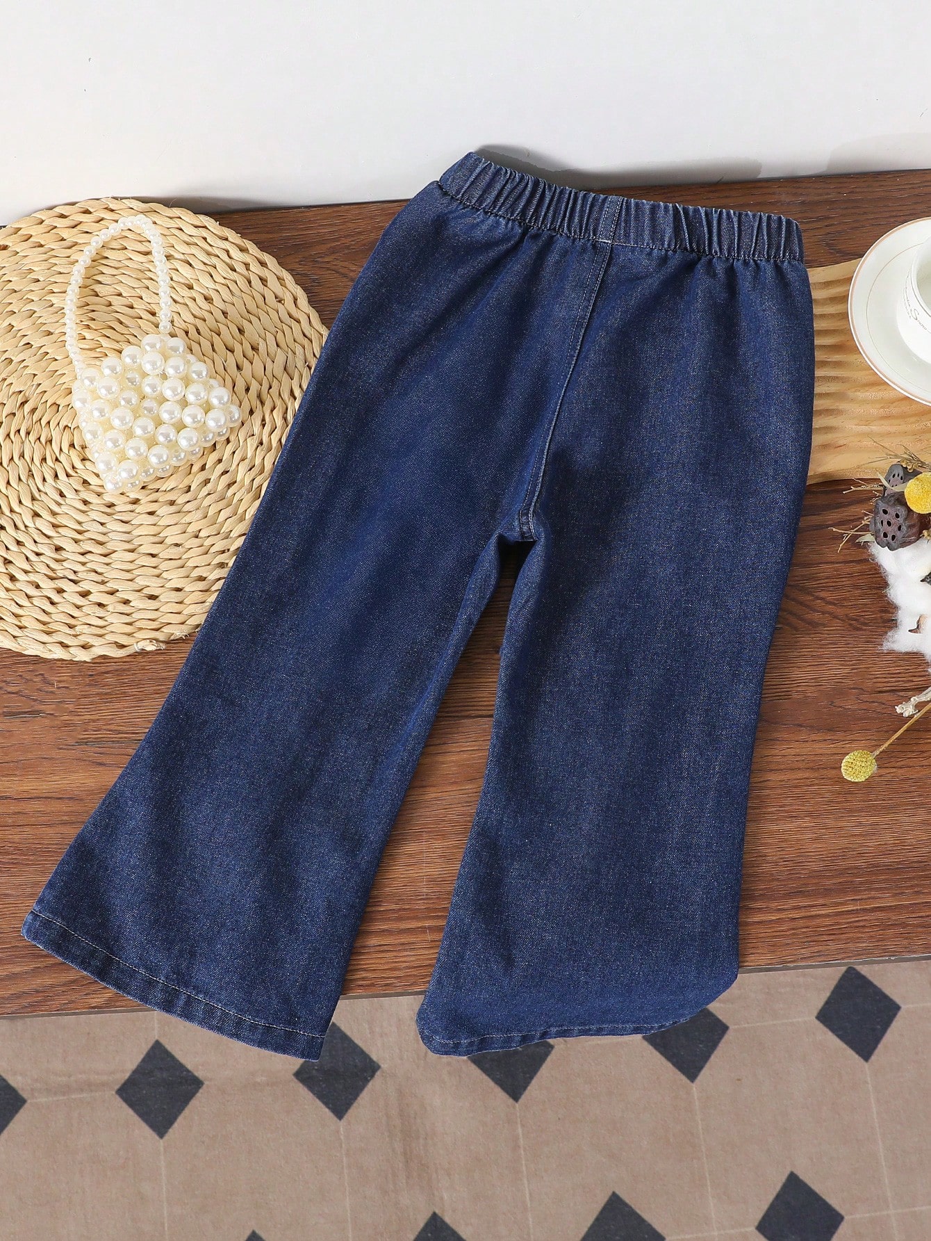 سروال جينز للفتيات الشابات ذو انتفاخ طفيف،أزياء دي...