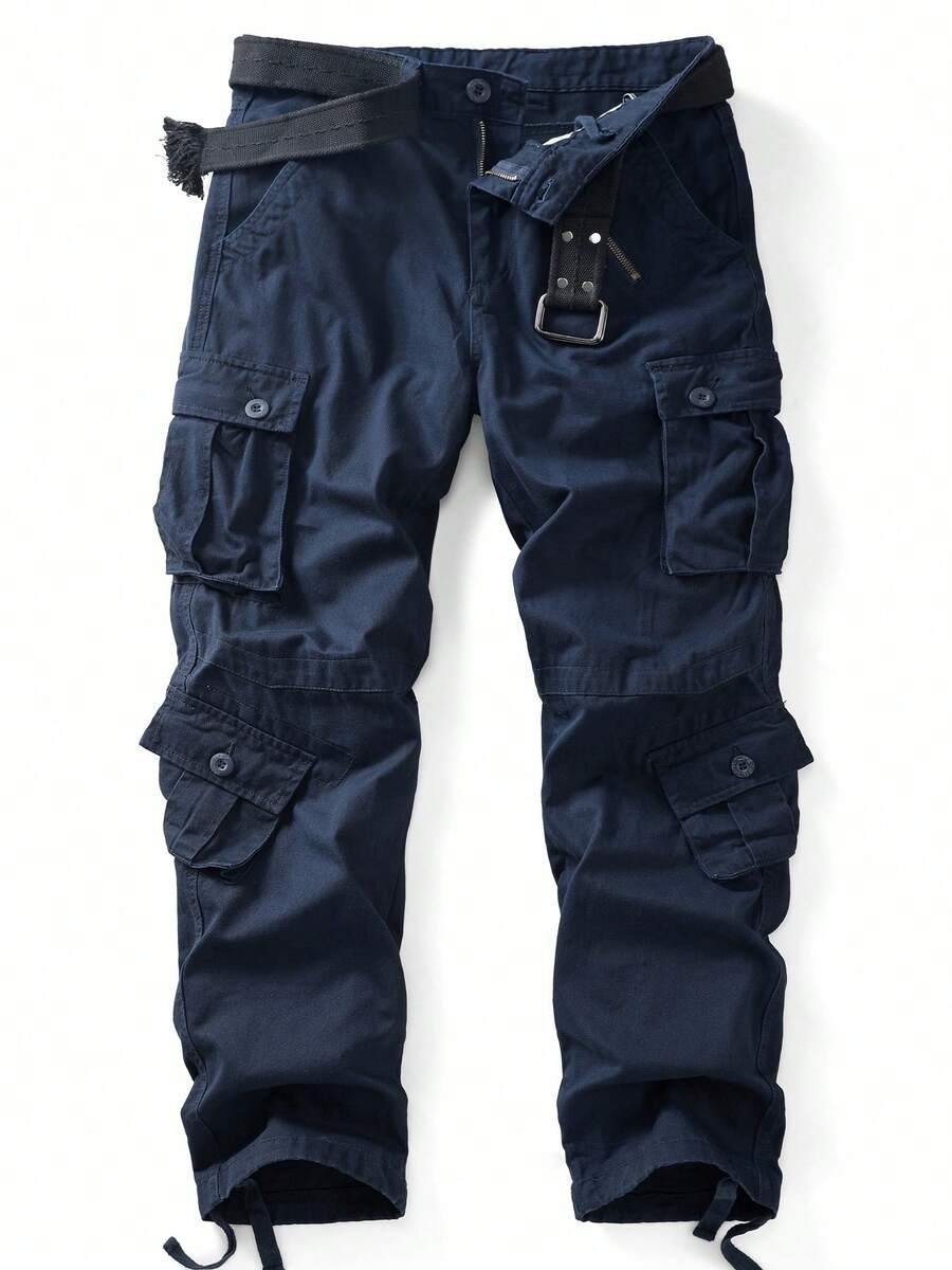 AKARMY Men's Casual Cargo Pants  Combat Work Pants With 8 Pockets(No Belt) - 藏蓝色 - 查看 1