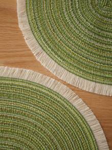 1/2/4/6/8pcs Simple Ombre Beige-Coffee Oval Polyester Placemat - Green 1 - View 5