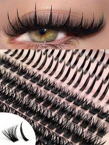 Rikuaild 140片假睫毛套装，包含尖刺仙女睫毛、动漫睫毛和100D蓬松柔软睫毛，二合一混合假睫毛，打造戏剧性妆容，提升您的美丽。在家即可DIY定制睫毛。 - D - 查看 2