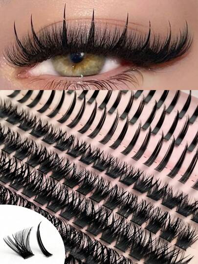 Rikuaild 140 قطعة رموش سبايكي ذات تأثير فيري ورموش وهمية ناعمة وريشية 2 في 1 مختلطة لإطلالة درامية DIY للرموش في المنزل، مجموعات رموش، مجموعات رموش فردية، رموش، رموش وهمية