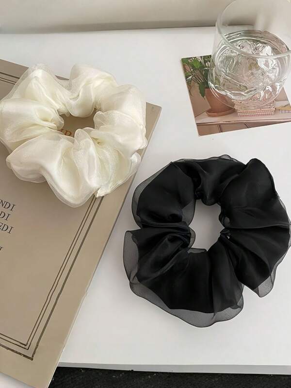 2 pezzi Scrunchies per capelli di colore solido, grandi, semplici e alla moda, accessori per capelli in organza, Scrunchies oversize alla moda per feste e uso quotidiano
