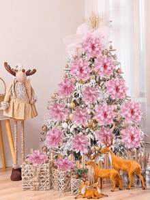 6/12/18/24pcs Artificial Christmas Flower Heads, Shiny Christmas Flowers, Suitable For Home, Wedding, Party, Christmas Tree, Wreath, DIY Holiday Decoration, Home Decor, Christmas Decoration, Room Decor - Christmas Flower Head 11 - View 7