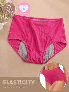 MEIYATING 5pcs/Pack Women's Breathable Mesh Seamless Panties, High Waist Leak-Proof Menstrual Period Underwear - Multicolor - View 4