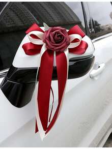 4支仿真汽车花束，饰有丝带蝴蝶结，适用于婚礼车门、后视镜、门把手、椅子、餐桌中心装饰、生日派对礼物装饰 - 彩色 - 查看 3