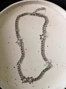 Vintage Y2K Ästhetik Pentagramm Stern Anhänger Silber Farbe Choker Kette Halskette für Frauen Coole Hip Hop Schmuck Charm Accessoires - Verschiedenfarbig - Übersicht 14